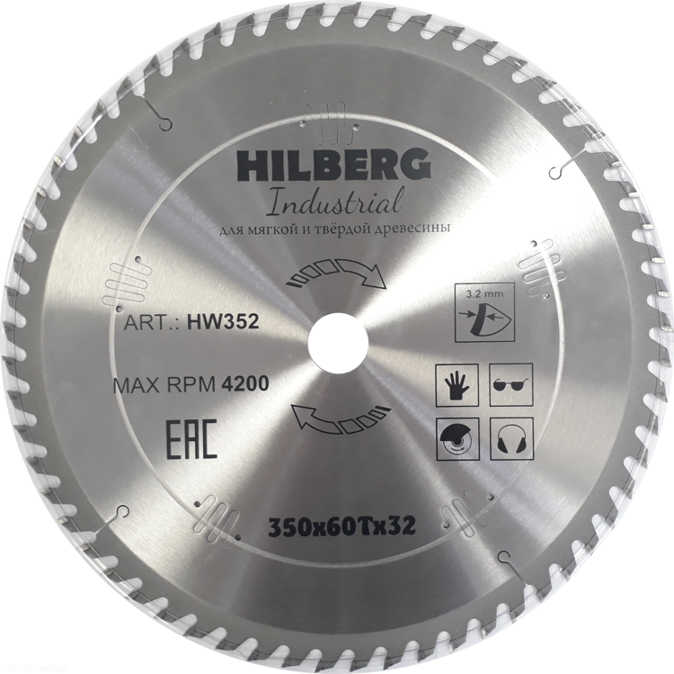 Диск пильный Hilberg Industrial Дерево 350*32*60Т HW352